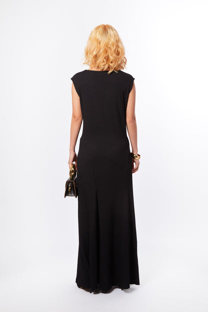 Black Textured Dress with snail brooch